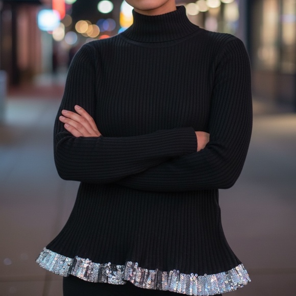 Ribbed turtleneck sweater from Express, with sequined hem - Picture 3 of 5